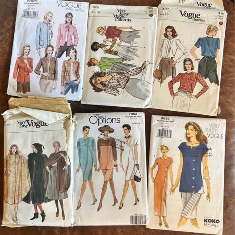 Vintage Vogue Sewing Pattern Lot - Jackets, Blouses, Dresses & Cape